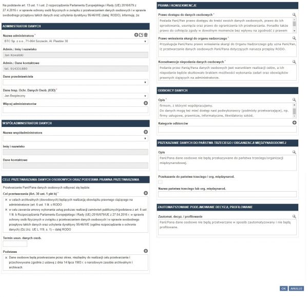 Rejestr klauzul informacyjnych w programie RODOprotektor